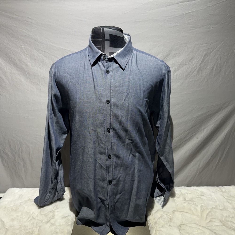 London‎ Fog Button-Up Shirt Men's XL Long Sleeve Blue Dotted Casual